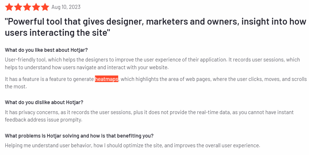 Hotjar heat map review