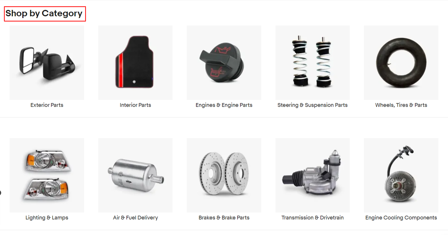 ebay shop by cagtegory section